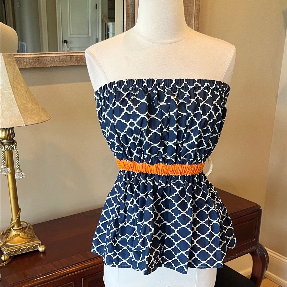 Summer Off Shoulder Navy Blue White fit and flare peplum Vacation Top New